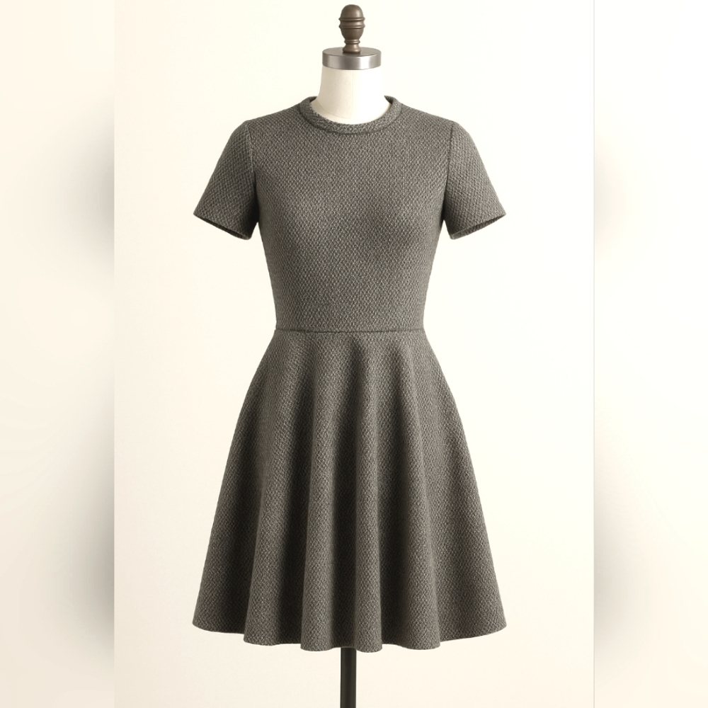 Gray/Green 1950s Fit and Flare Mini Dress with Short Sleeves